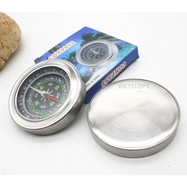 La bàn thân inox lớn 77mm xác định hướng trong xây dựng, phong thủy