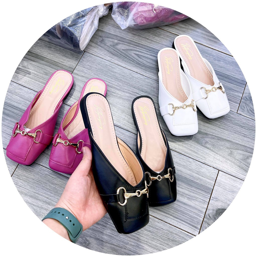 Giày sục nữ mũi vuông, CHẤT DA PU GIẢ VÂN RẮN, kèm ảnh thật | BigBuy360 - bigbuy360.vn