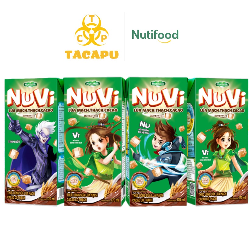 Lốc 4 hộp NuVi Thức Uống Sữa Lúa Mạch Cacao/ Dâu/ Cam Có Thạch CB4.NLT170SP 170ml - Thương Hiệu NUTIFOOD - TACAPU