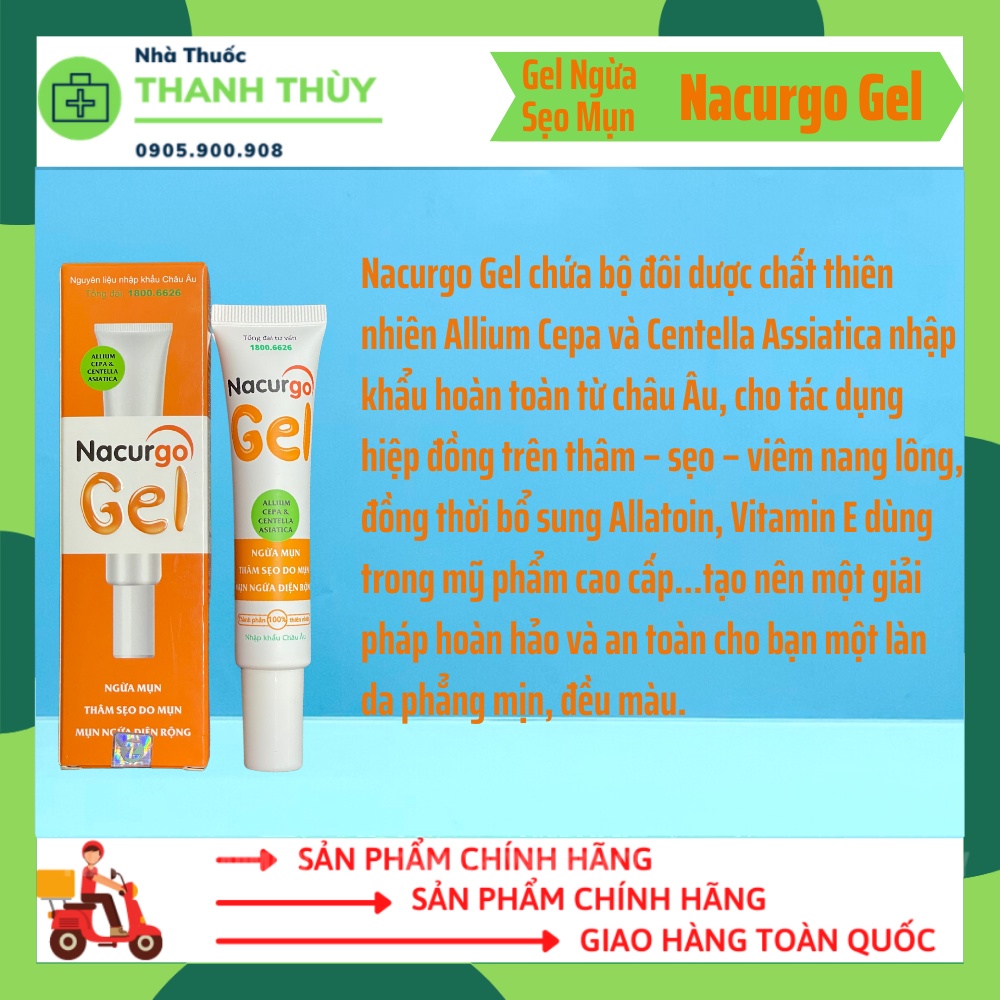 Nacurgo Gel  – Mờ, Phẳng Sẹo Lồi, Lõm Do Vết Thương Mụn, Kiểm Soát Mụn, Nang Lông