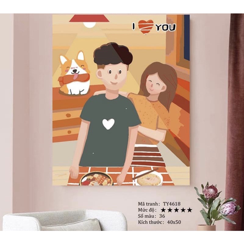 Tranh tô màu số hoá Tình Yêu đôi lứa TY4618