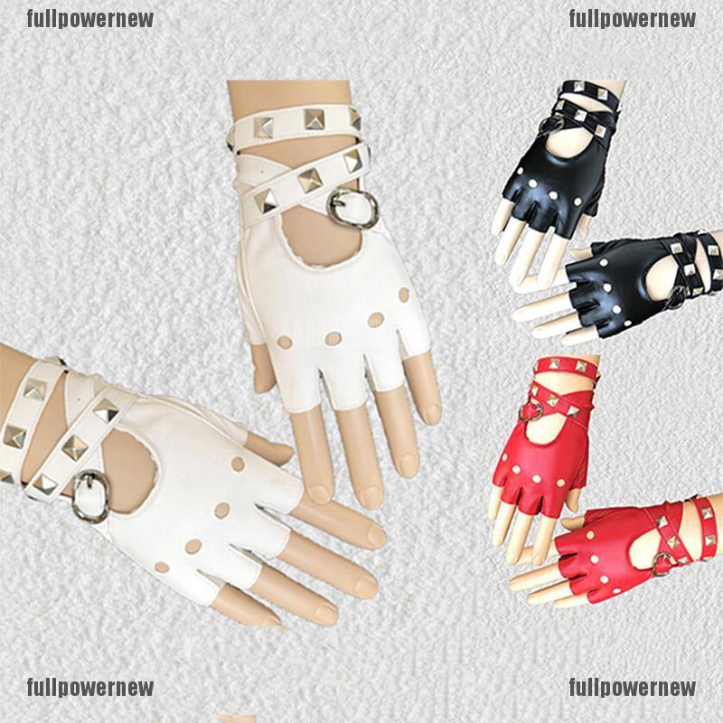 ❤❤Găng Tay Da Hở Ngón Đính Đinh Tán Phong Cách Halloween