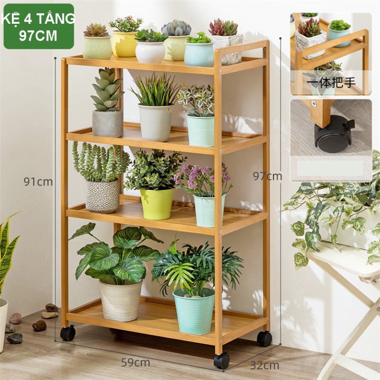Kệ gỗ đa năng lắp ráp đơn giản, thông minh có bánh xe di chuyển, điều chỉnh được độ cao các tầng.