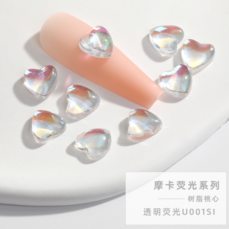 Miếng Dán Trang Trí Móng Tay Dạ Quang Họa Tiết Trái Tim Xinh Xắn 10PCS