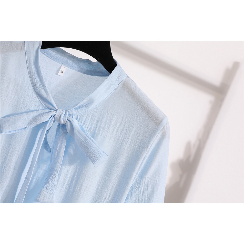 Women Long Sleeve Chiffon Dresses Autumn Solid Bow Neck Elastic Waist Long Dress Female Flare Sleeve A-Line Dress