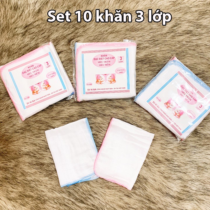 Khăn sữa cho bé sơ sinh Kiba siêu mềm siêu thấm 2 lớp, 3 lớp, 4 lớp – Set 10 khăn tiện lợi