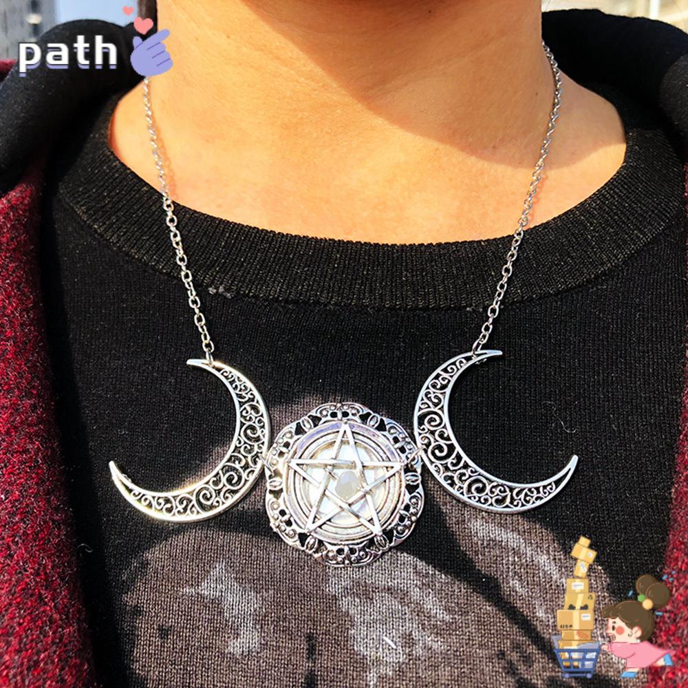 ♪PATH♪ New Triple Moon Necklace|Pentacle Pentagram Pendant Women Pagan Jewelry Fashion Goddess Choker