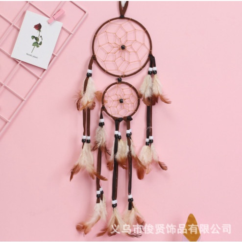 Bùa bắt giấc mơ, dreamcatcher , chuông gió trang trí 2 tầng gắn lông vũ trang trí