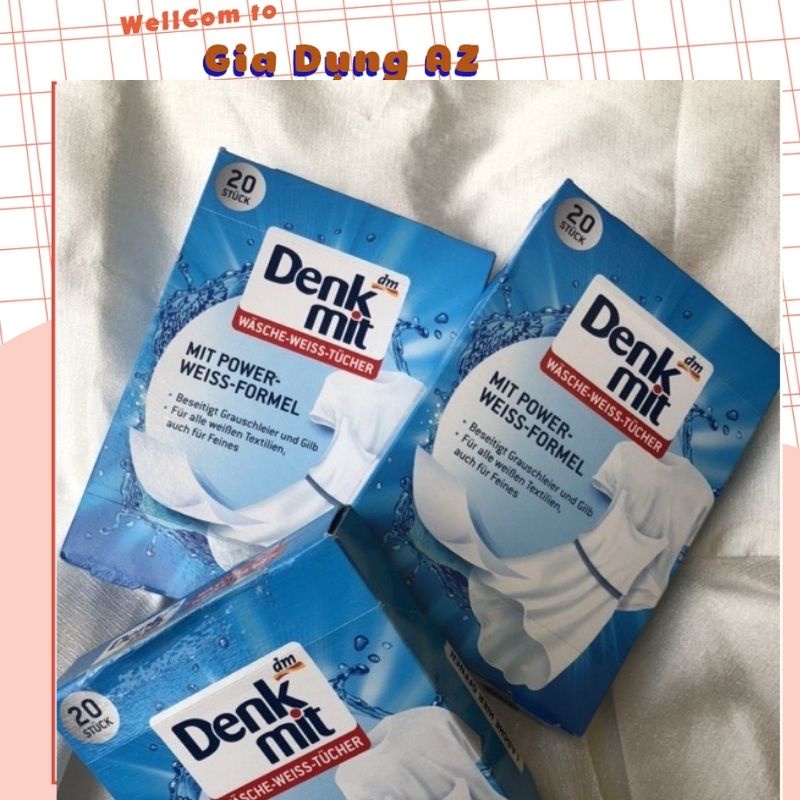 Miếng giặt tẩy quần áo trắng Denkmit hộp 20 miếng chuẩn hàng Đức Az P.213