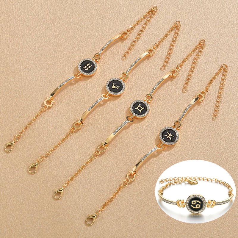 Vòng Tay Vàng Đồng Đính Đá Zircon 12 Cung Hoàng Đạo Màu Sắc Dành Cho Nam Và Nữ
