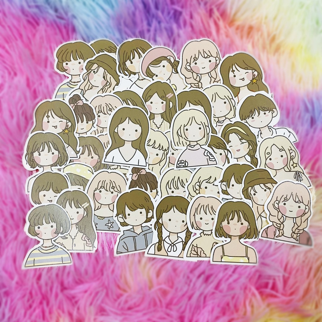 Bộ 40 sticker cute girl, cô gái dễ thương phong cách hàn quốc dán trang trí sổ, laptop, máy tính bỏ túi,...