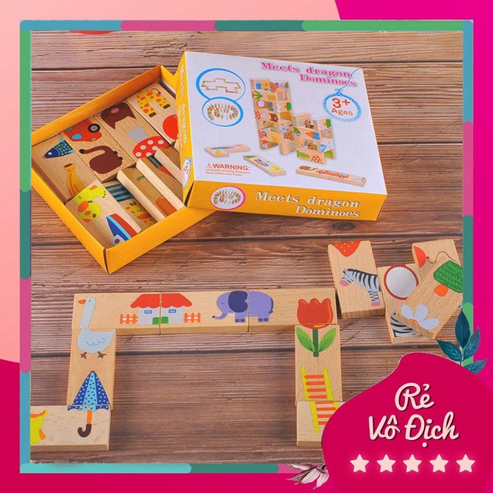 Đồ chơi trẻ em Đồ chơi gỗ thông minh Domino động vật nối tiếp 28 thanh cho bé 2,3,4 tuổi Đồ chơi thô