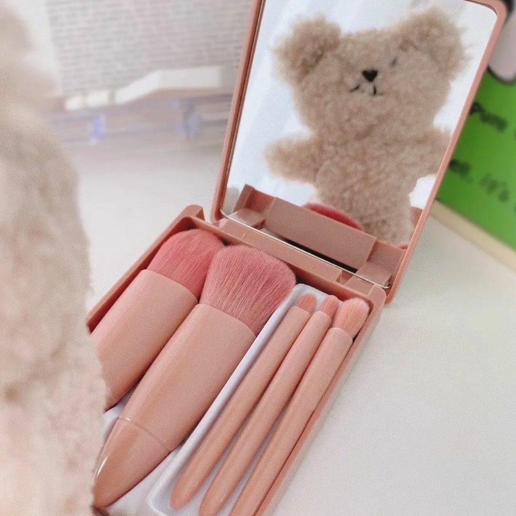 Bộ cọ trang điểm 5 cây kèm gương hồng dễ thương PVN3620