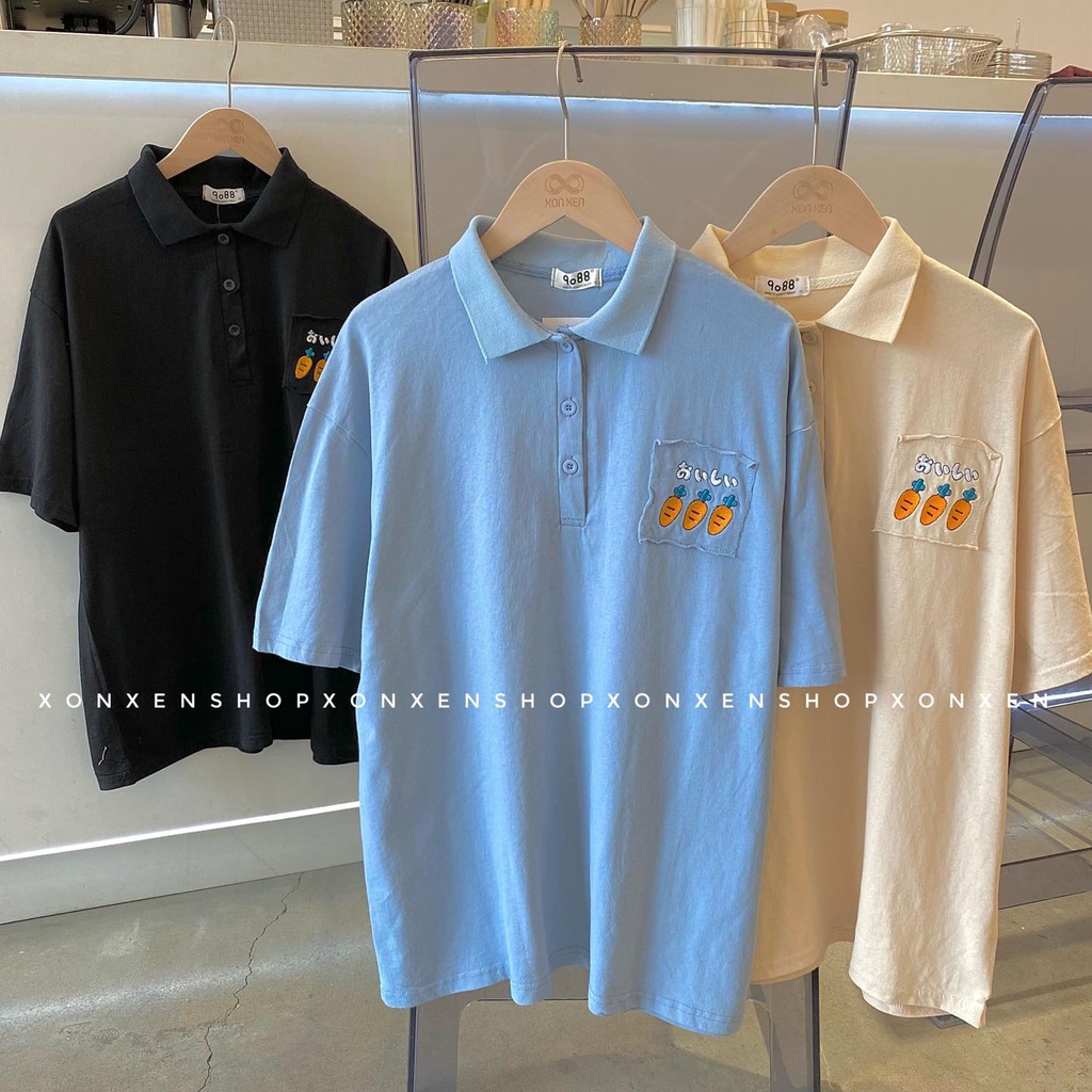 Áo polo nữ Hàn Quốc Áo thun polo nữ thêu cà rốt dễ thương XONXEN SHOP freesize mã 1050