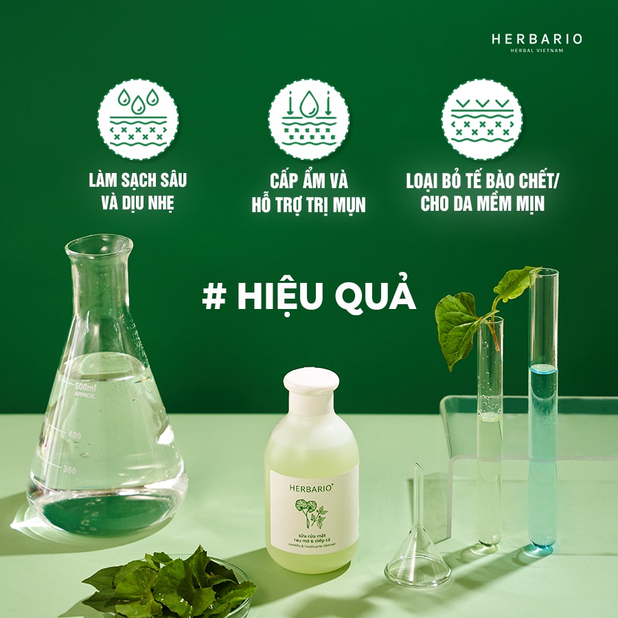 Bộ 5 rau má và diếp cá Herbario: Nước tẩy trang 300ml + Sữa rửa măt 200ml + Xịt khoáng 100ml +Mặt nạ 30ml+Tinh chất 30ml