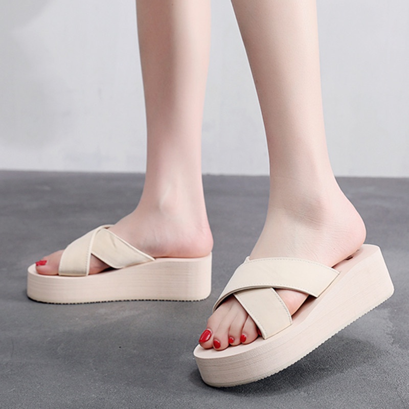 Dép Lê Nữ Đế Sandal Cao Quai Chéo 5P Đi Chơi, Văn phòng,Trong Nhà, Chống Trơn Trượt,Thấm Nước Mẫu Mới