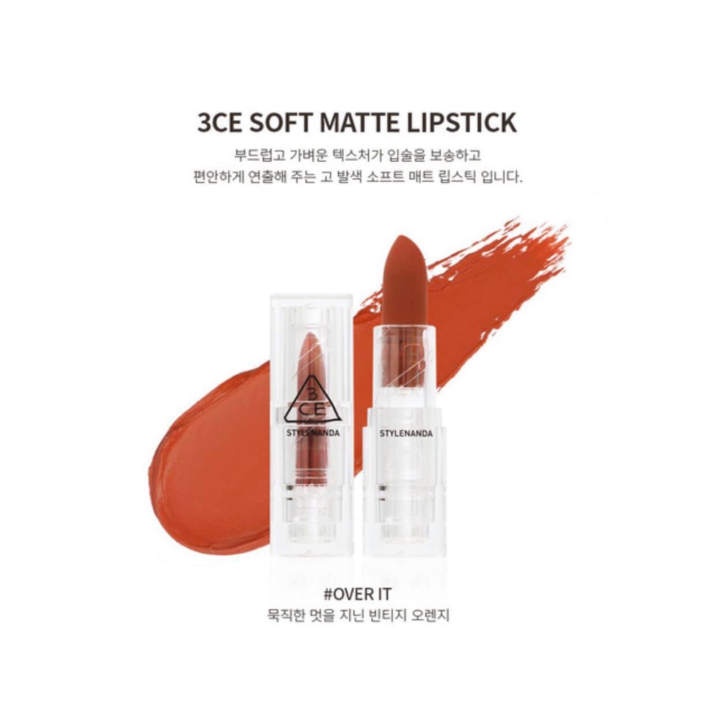 (CÓ BILL) SON LÌ 3CE SOFT MATTE LIPSTICK CLEAR LAYER EDITION – VỎ TRONG SUỐT