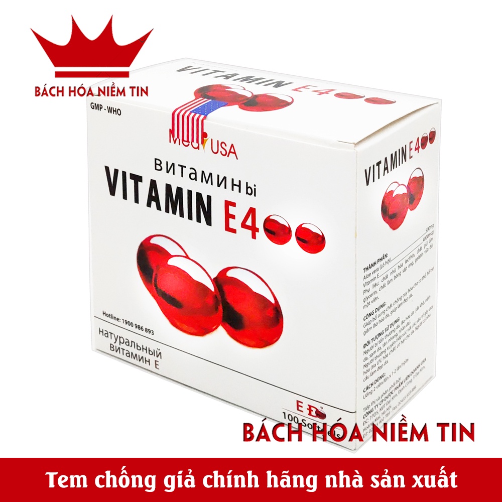 Viên Uống Đẹp Da Vitamin E đỏ 4000mcg, Aloe vera 500mg Giúp sáng mịn da, chống lão hóa - Hàng chính hãng