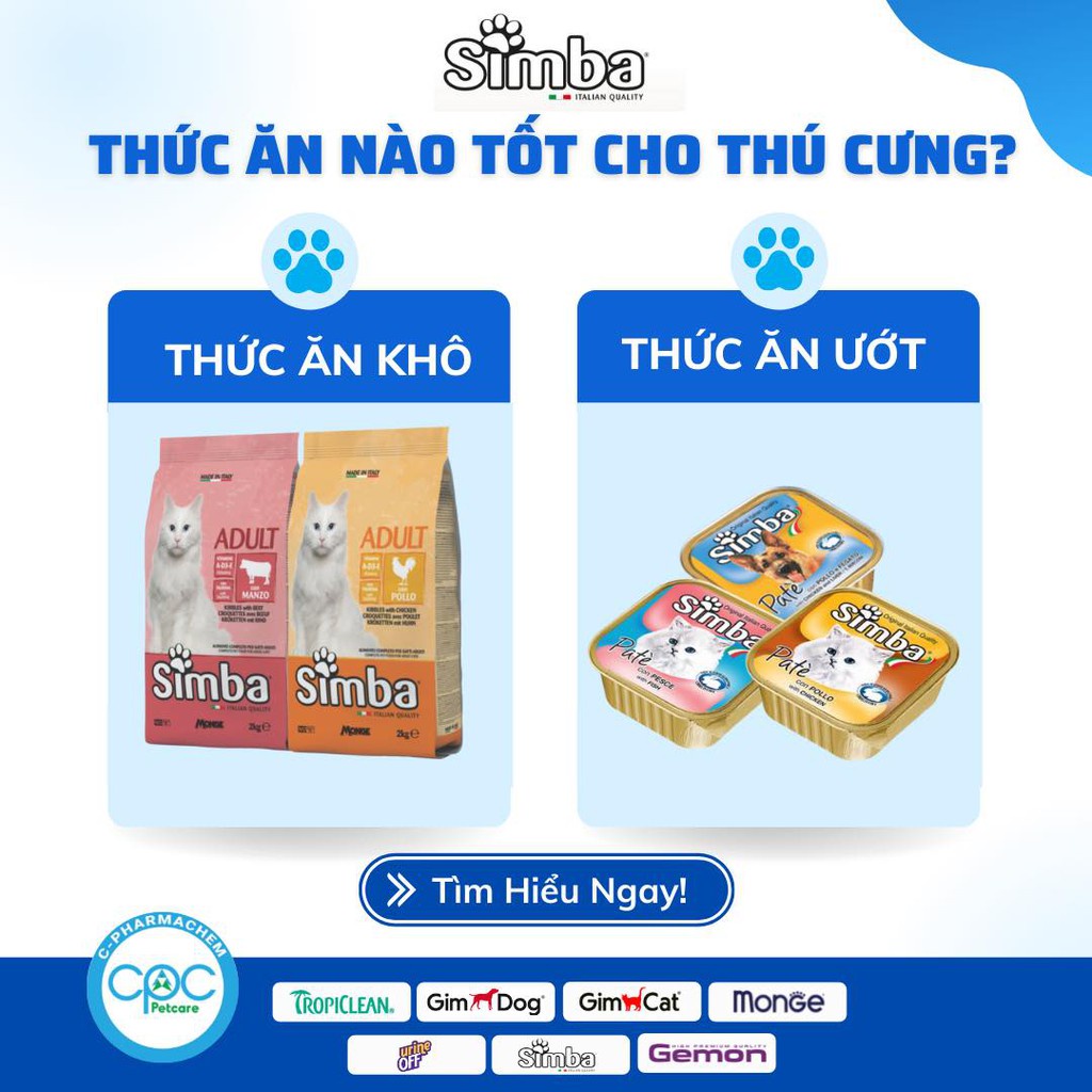 Pate cho mèo Simba italy lon 100g, thức ăn lon vị gà cá ngừ tăng cân mập mèo ốm còi Con Mèo Xiêm