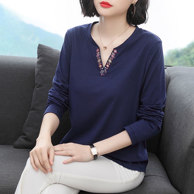 Áo Thun Tay Dài Dáng Rộng Chất Liệu Mỏng Thời Trang Cho Nữ Trung Niên