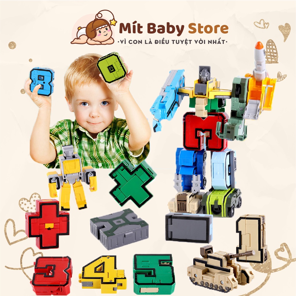 Robot biến hình Số và Dấu 15 chi tiết nhựa ABS an toàn cho bé tư duy sáng tạo