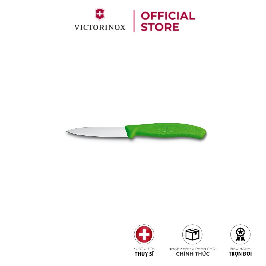 Dao cắt gọt rau củ VICTORINOX Paring Knives màu xanh lá (8cm straight blade) - Hãng phân phối chính thức