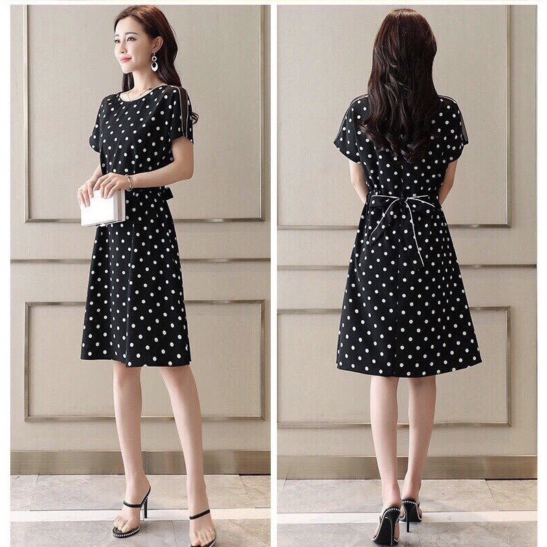 [niceshop1] Đầm xòe đen chấm bi tay cánh dơi