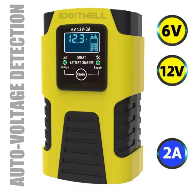 Sạc bình ắc quy Foxsur 6V 12V 2A  tự ngắt khi đầy, chức năng phục hổi ắc quy, khử sunfat, chống ngược cực