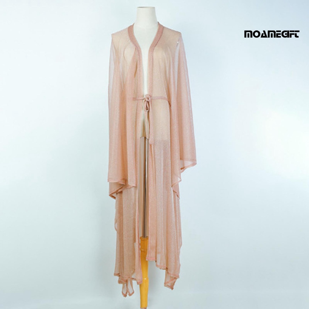 Áo Khoác Cardigan Tay Dài Chống Nắng Phối Lưới Sáng Bóng Thời Trang Đi Biển Cho Nữ