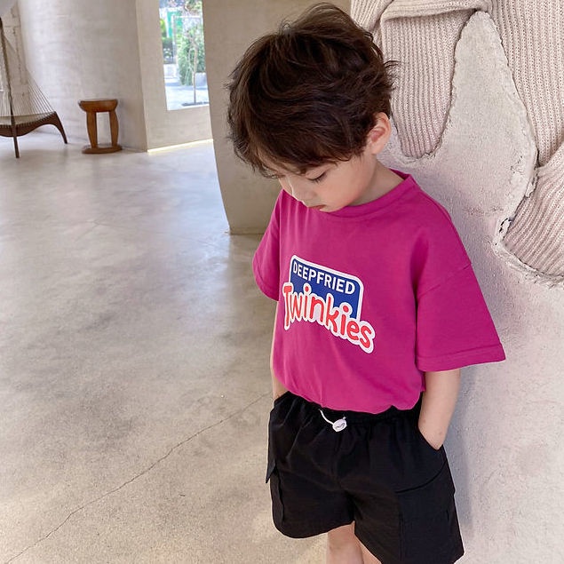 Áo Thun 100% Cotton Tay Ngắn In Chữ Phong Cách Hàn Quốc Dễ Phối Đồ Thời Trang Mùa Hè Cho Bé Trai