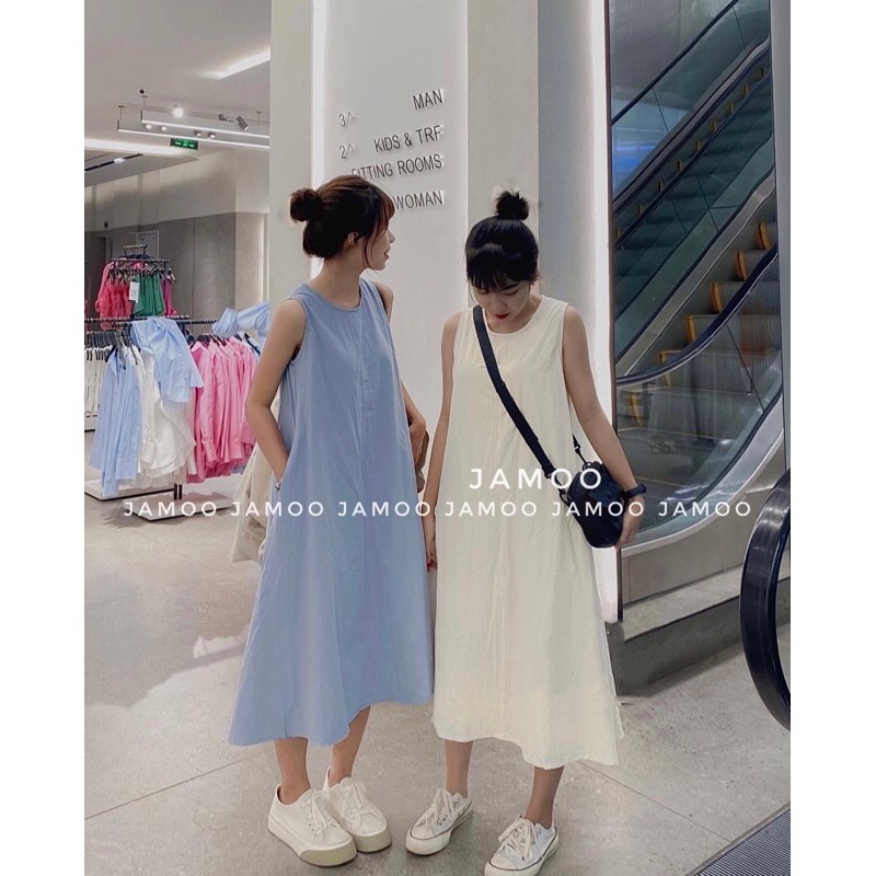 Váy ba lỗ suông chất thô trơn dáng xoè có túi hông_ Đầm nữ Jamoo( Hình kèm video thật) | BigBuy360 - bigbuy360.vn