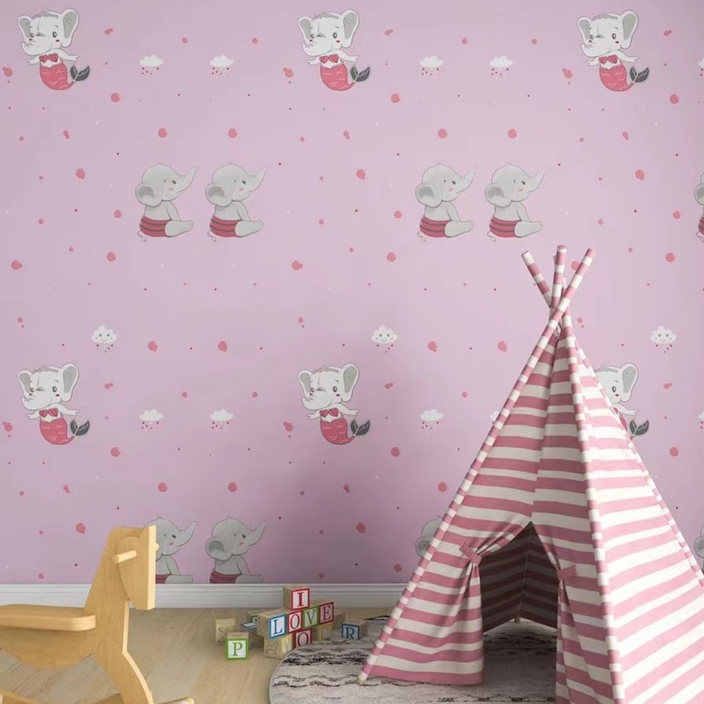 1 mét decal dán tường VOI CON HỒNG khổ rộng 45cm