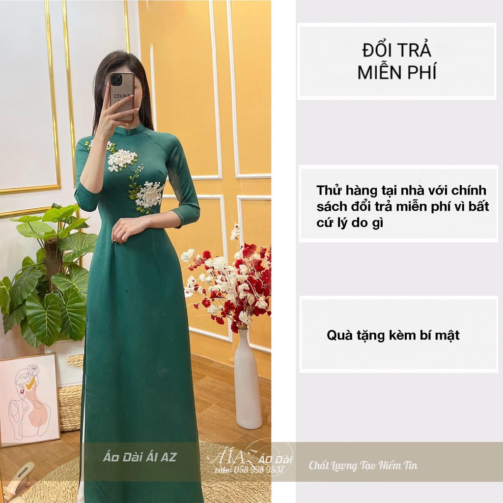 Áo Dài Truyền Thống Nữ Cổ Cao Tay Lỡ Hoa Thủ Công AT03