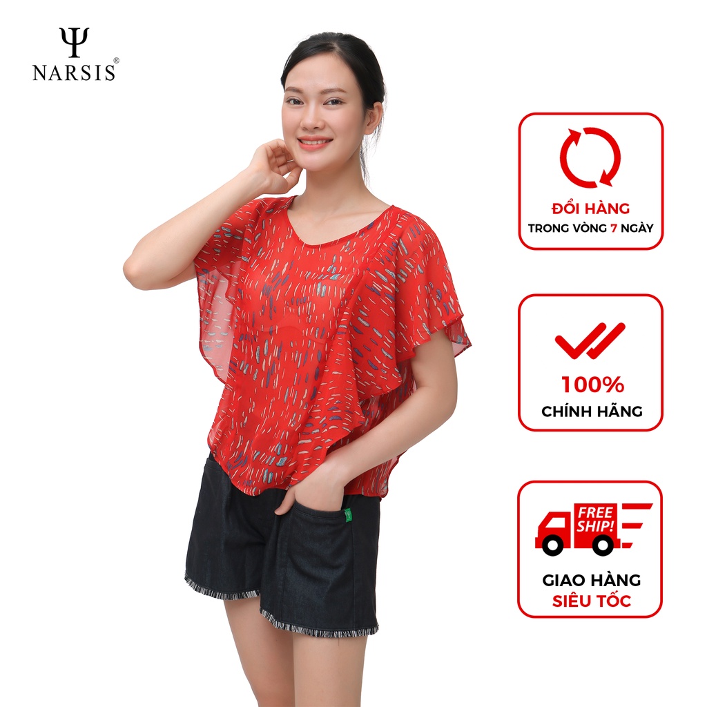 Áo kiểu nữ Narsis L9010 màu đỏ phối hoa xanh