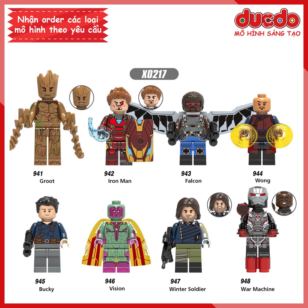 Minifigures Groot, Iron Man, Falcon, Wong, Bucky, Vision, Soldier, War Machine Đồ chơi Lắp ghép Xếp hình Mini XINH 0217