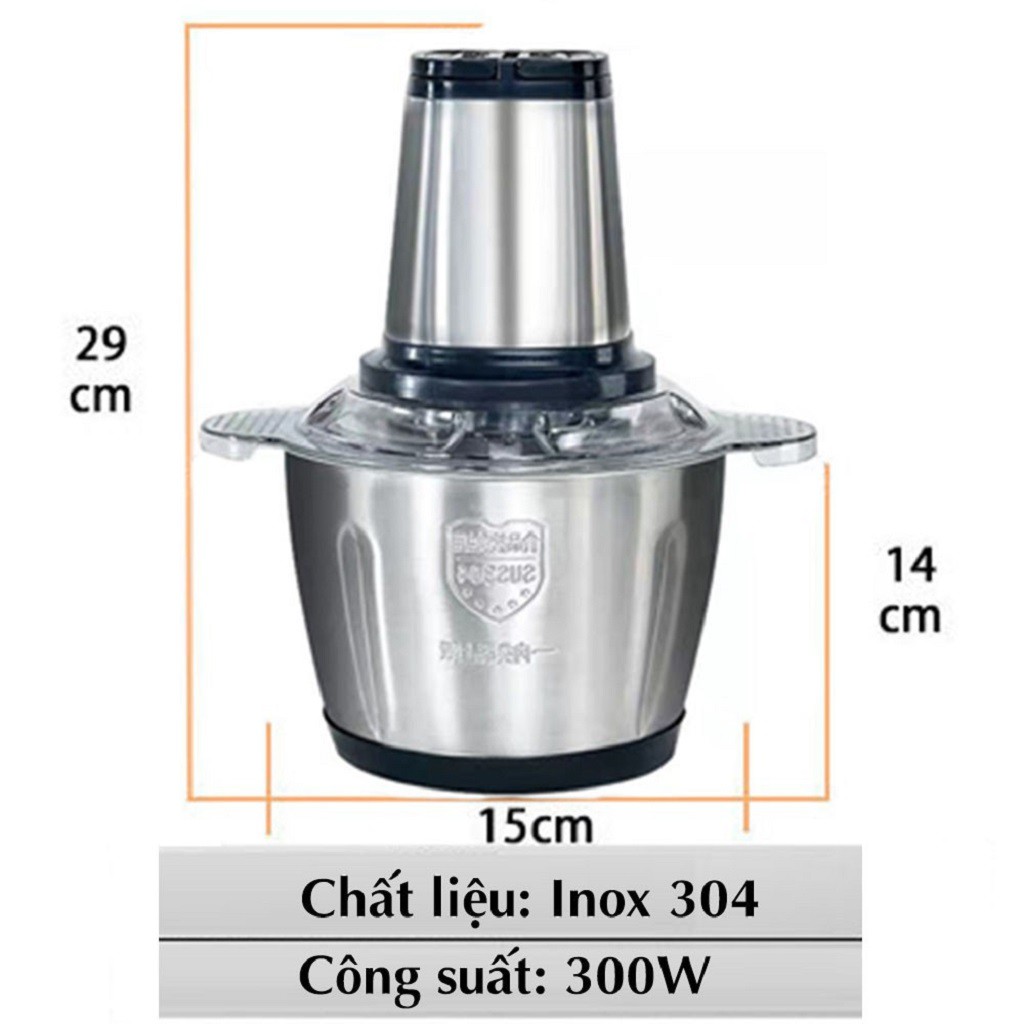 Máy Xay Thịt Đa Năng Cối INOX 304 2L, 4 Lưỡi, Cối Xay Thực Phẩm, Rau Củ Tôm Cua Cá