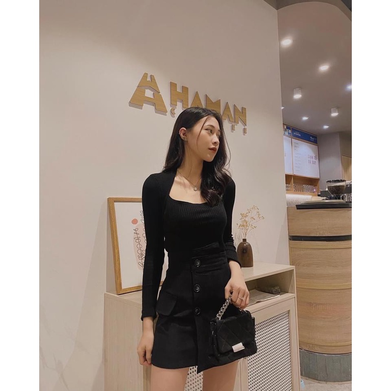 Chân váy nhung tăm dáng a ngắn cạo chéo chất có lót trong - chân váy ngắn cạp cao Kanimi siêu đẹp | BigBuy360 - bigbuy360.vn