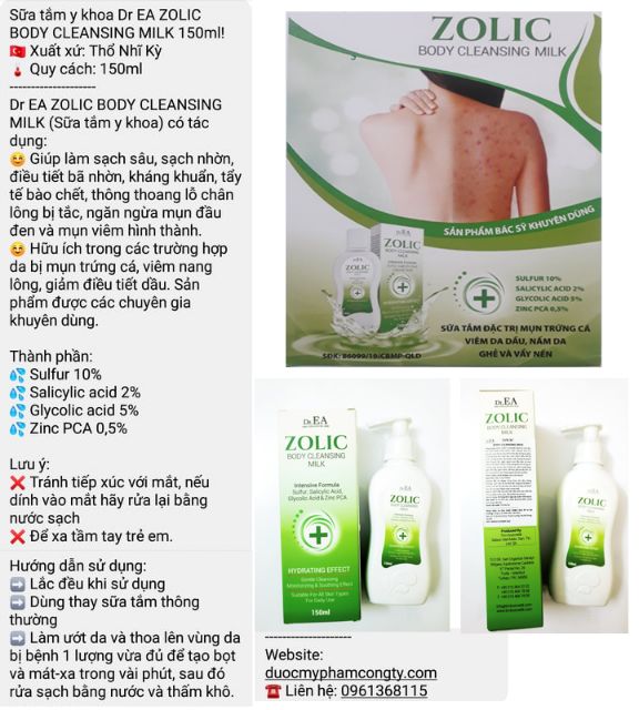Sữa tắm sát khuẩn viêm nang lông da dầu Dr EA ZOLIC body cleansing milk 150ml | BigBuy360 - bigbuy360.vn