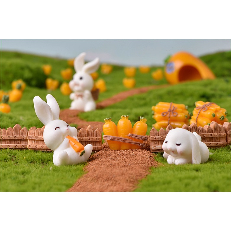 Decor bàn học gia đình thỏ mùa cà rốt bội thu trang trí tiểu cảnh, terrarium