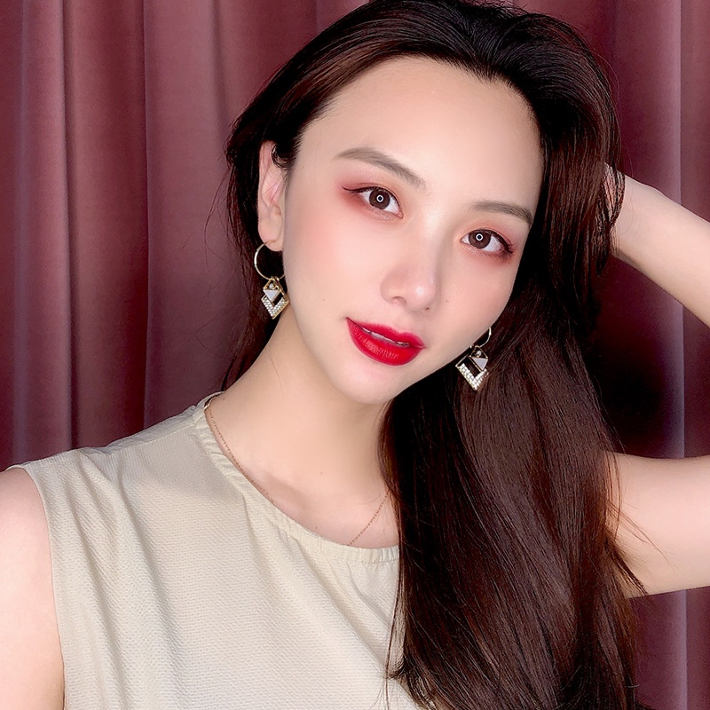 Bông Tai Mạ Bạc 925 Dáng Dài Hình Vuông Phong Cách Hàn Quốc Thời Trang