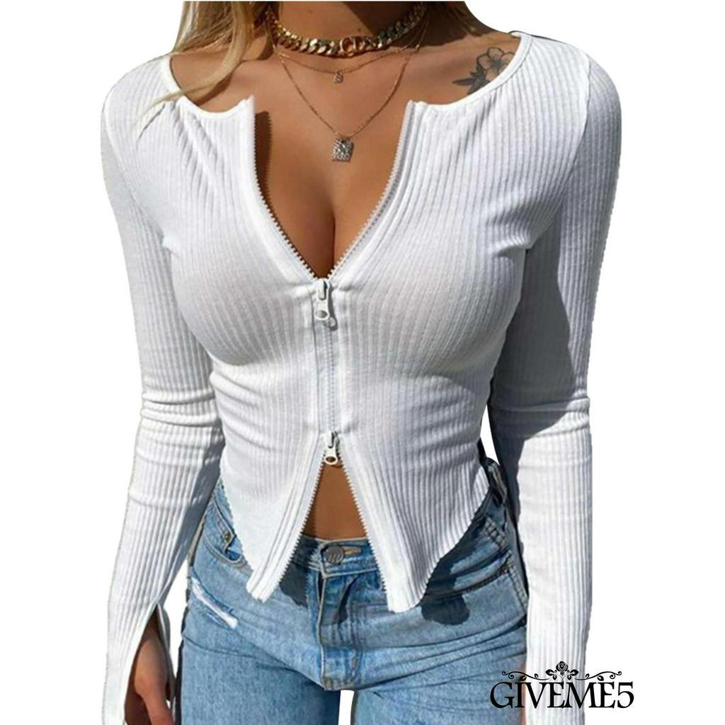 Áo Croptop Màu Trơn Phối Khóa Kéo Thời Trang Gợi Cảm 2020 Cho Nữ