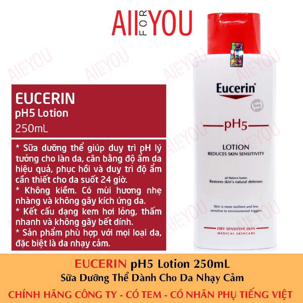 [CHÍNH HÃNG CÓ TEM] Eucerin pH5 Lotion 250mL - Sữa Dưỡng Thể Dành Cho Da Nhạy Cảm.