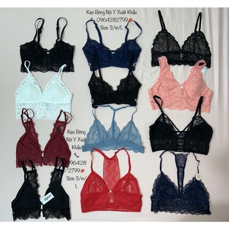 Áo Ngực Bralette Ren Thun Không Gọng Không Mút  Xuất Khẩu XS S M L XL
