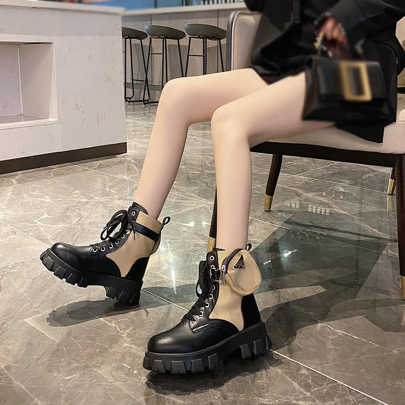 Boots ngắn đen thời trang cho nữ, Giày bốt xe máy có túi