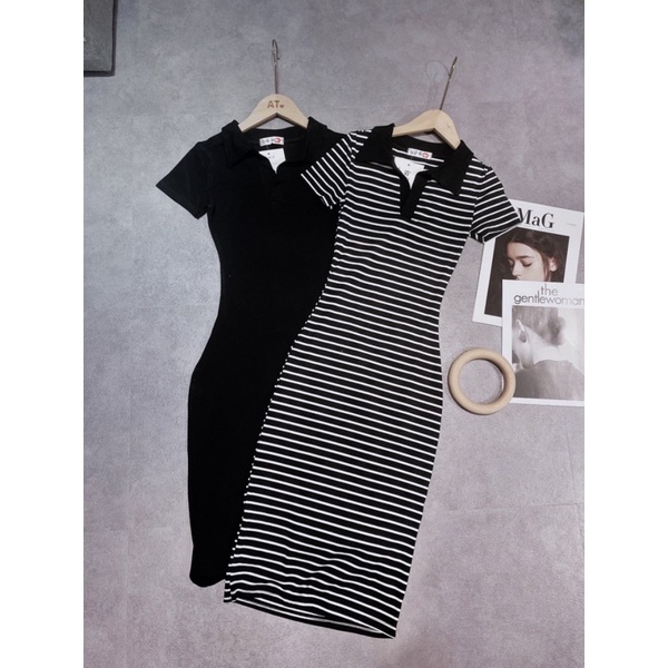Đầm polo cổ v dáng dài cộc tay Sammivnxk💥Đầm body cổ đức dáng dài
