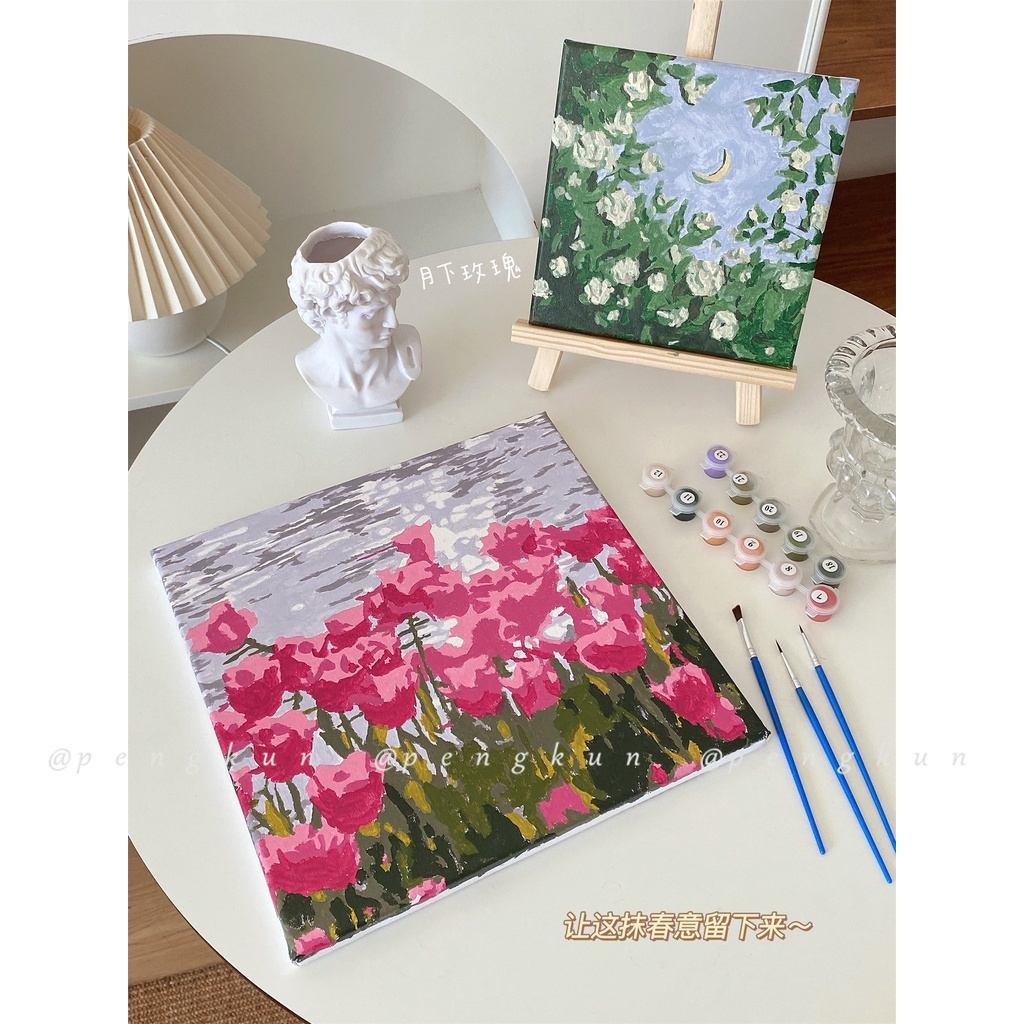 Tranh Sơn Dầu Acrylic Hình Hoa Tulip 20x20cm Trang Trí Phòng Ngủ