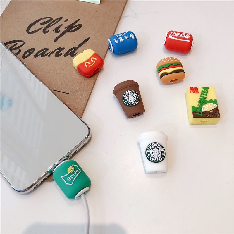 Phụ kiện bảo vệ đầu cắm dây sạc chống đứt hình ly cà phê / đồ uống / thức ăn / gấu thỏ dễ thương