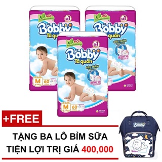 (Tặng Ba Lô Bỉm Sữa Cao Cấp) Combo 3 tã quần Bobby M60/ L54/ XL48/ XXL44