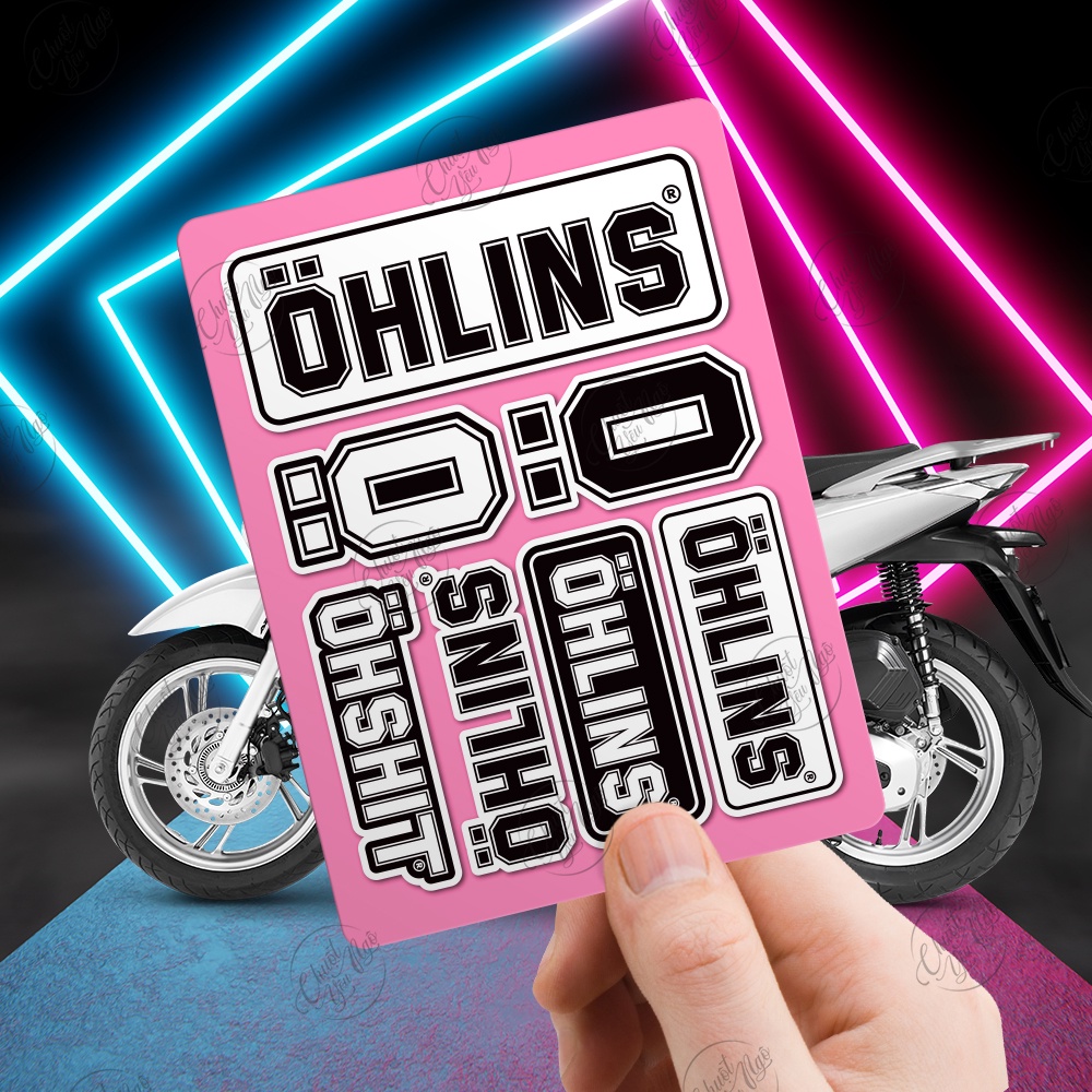 Bộ 7 tem logo OHLINS TRẮNG ĐEN dán trang trí xe máy nón bảo hiểm sticker decal chống thấm nước