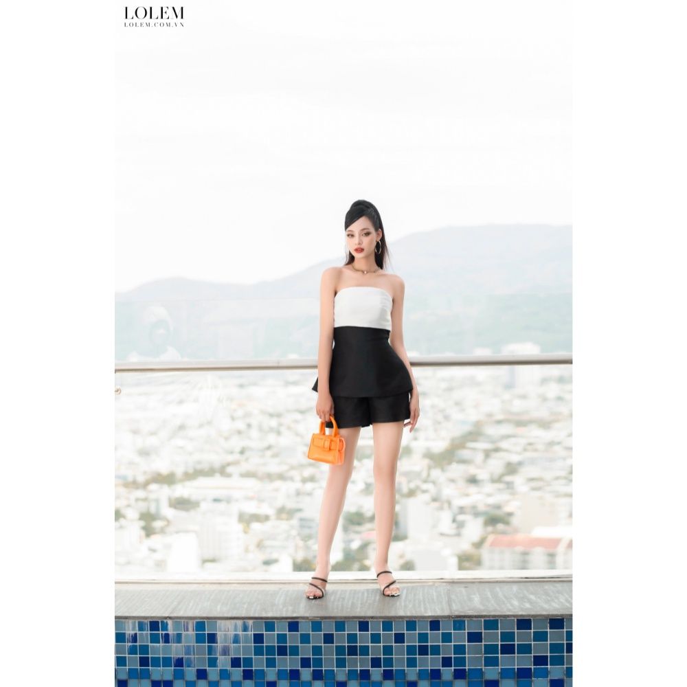 Set quần áo nữ LOLEM SQ046 vải tafta xước áo cúp ngực phối màu